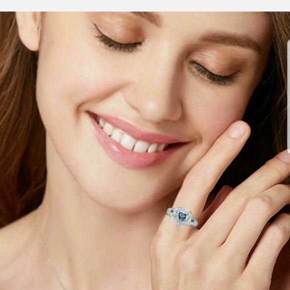 Womens Created Blue Opal Love Heart Ring Size 5-10 - Picture 8 of 9